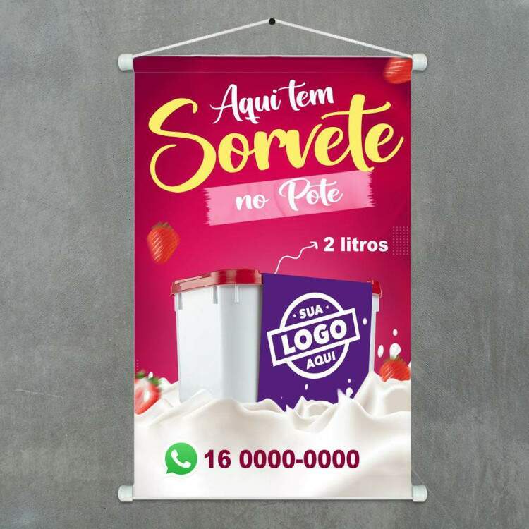 Banner Impresso em Lona Personalizado Para Sorveteria Sorvete no Pote