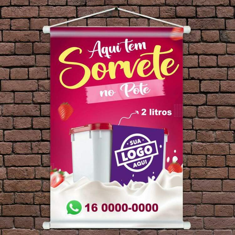 Banner Impresso em Lona Personalizado Para Sorveteria Sorvete no Pote