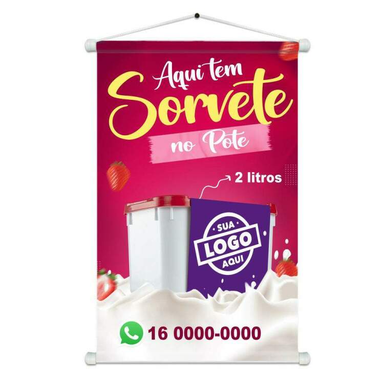 Banner Impresso em Lona Personalizado Para Sorveteria Sorvete no Pote