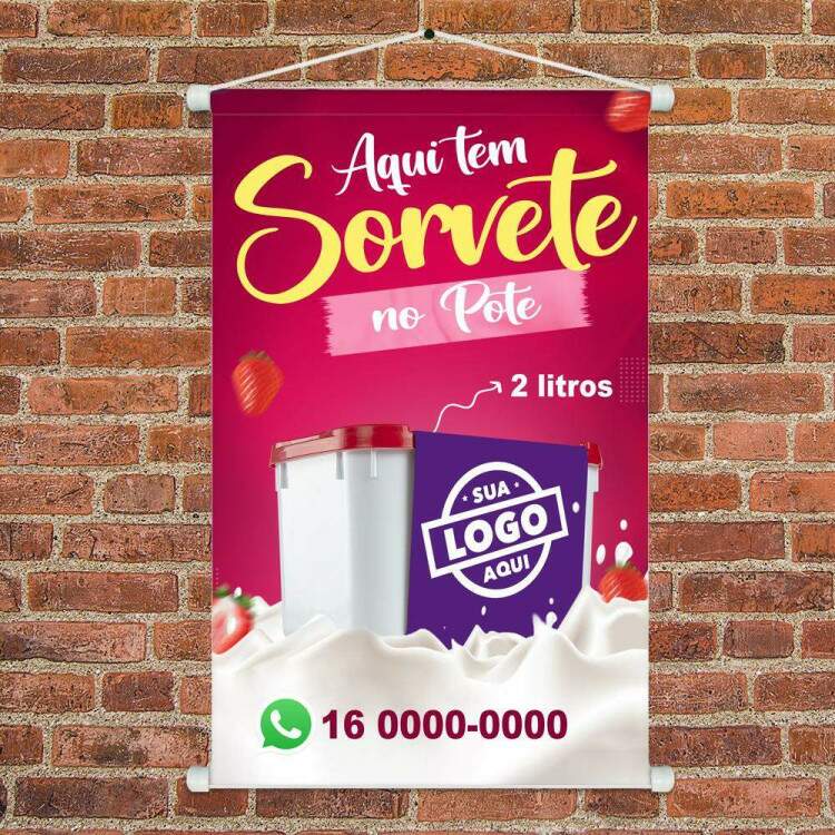 Banner Impresso em Lona Personalizado Para Sorveteria Sorvete no Pote