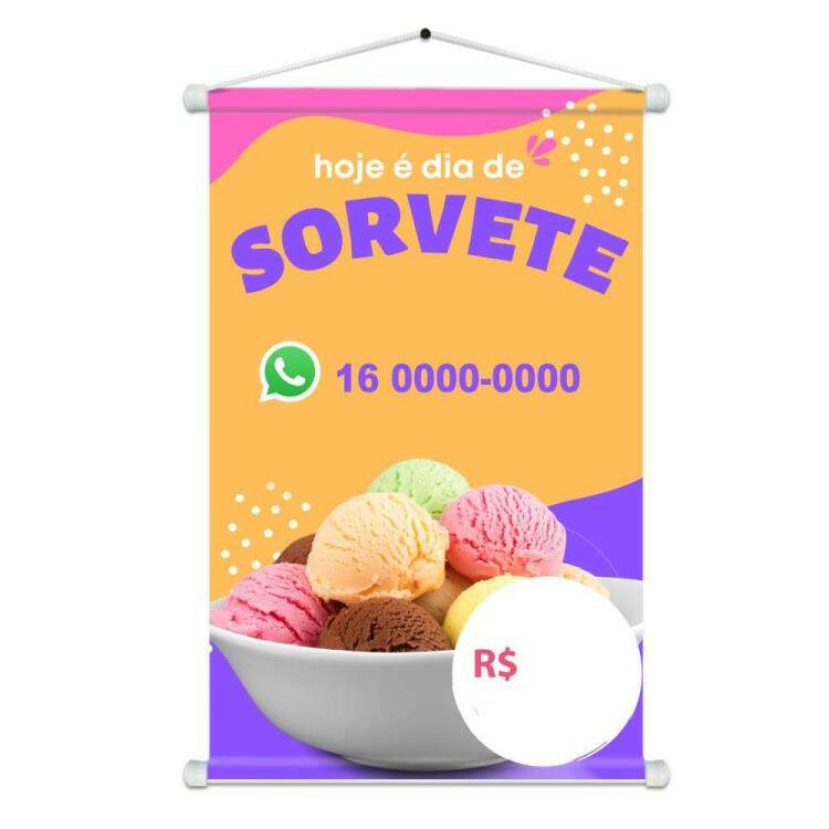 Banner Impresso em Lona Personalizado Para Sorveteria Hoje  Dia de Sorvete