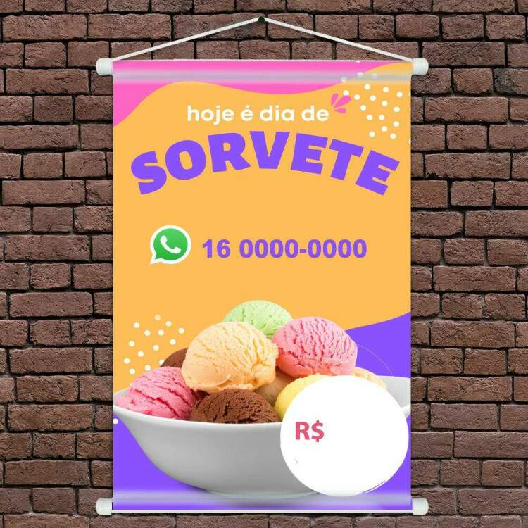 Banner Impresso em Lona Personalizado Para Sorveteria Hoje  Dia de Sorvete