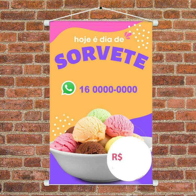 Banner Impresso em Lona Personalizado Para Sorveteria Hoje  Dia de Sorvete