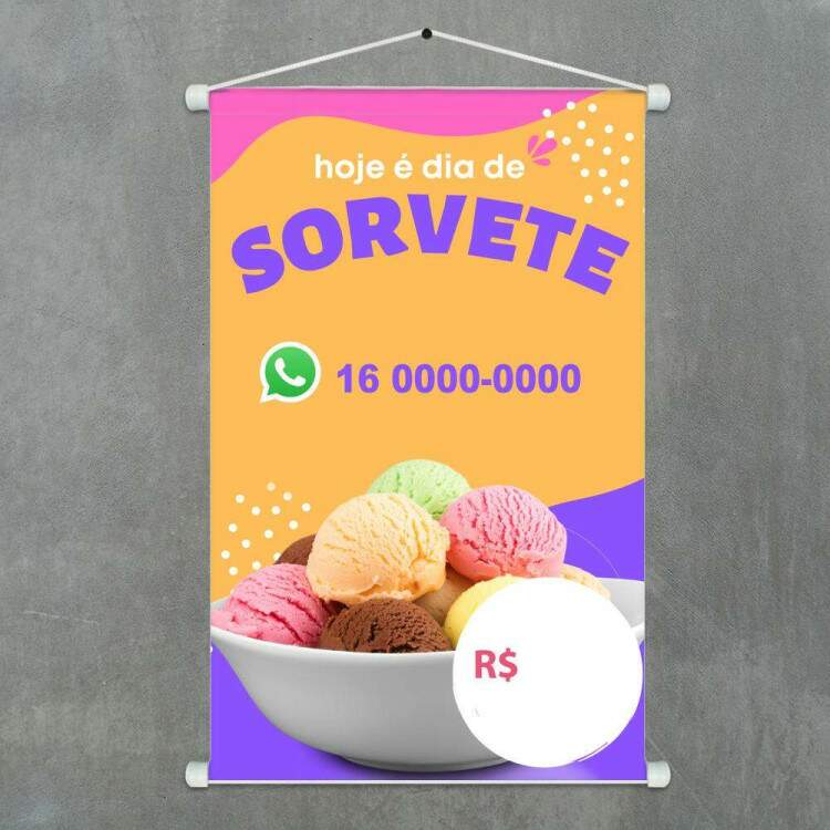 Banner Impresso em Lona Personalizado Para Sorveteria Hoje  Dia de Sorvete
