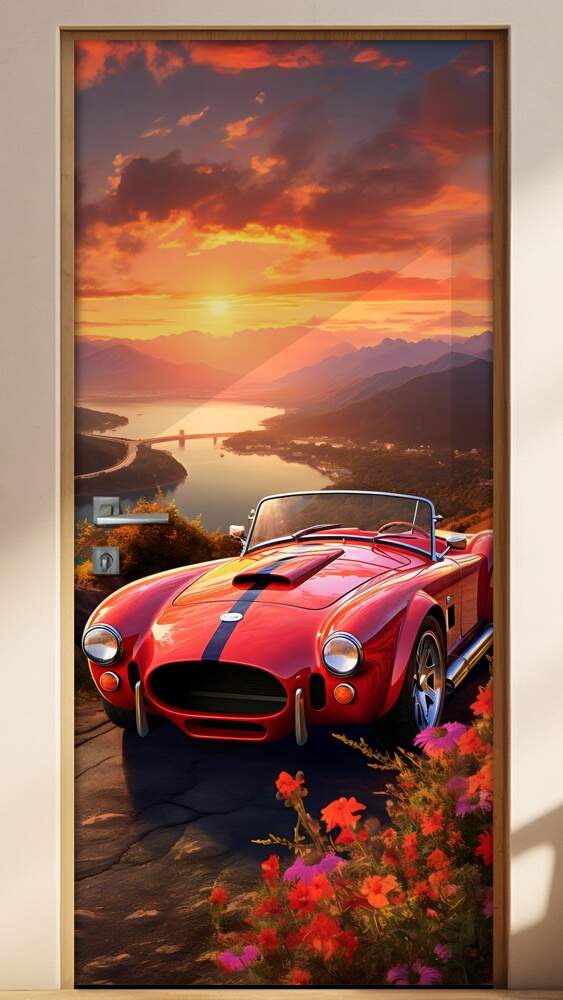 Adesivo Para Porta Carro Shelby Vermelho com P�r-do-Sol