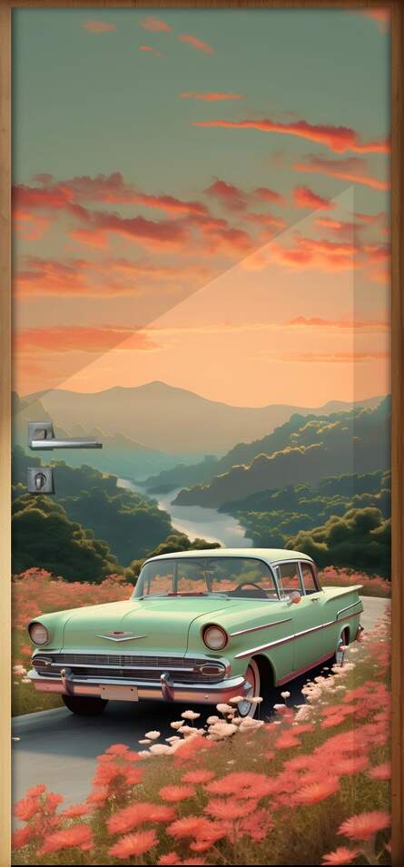 Adesivo Para Porta Carro Bel Air 1960 e Montanhas