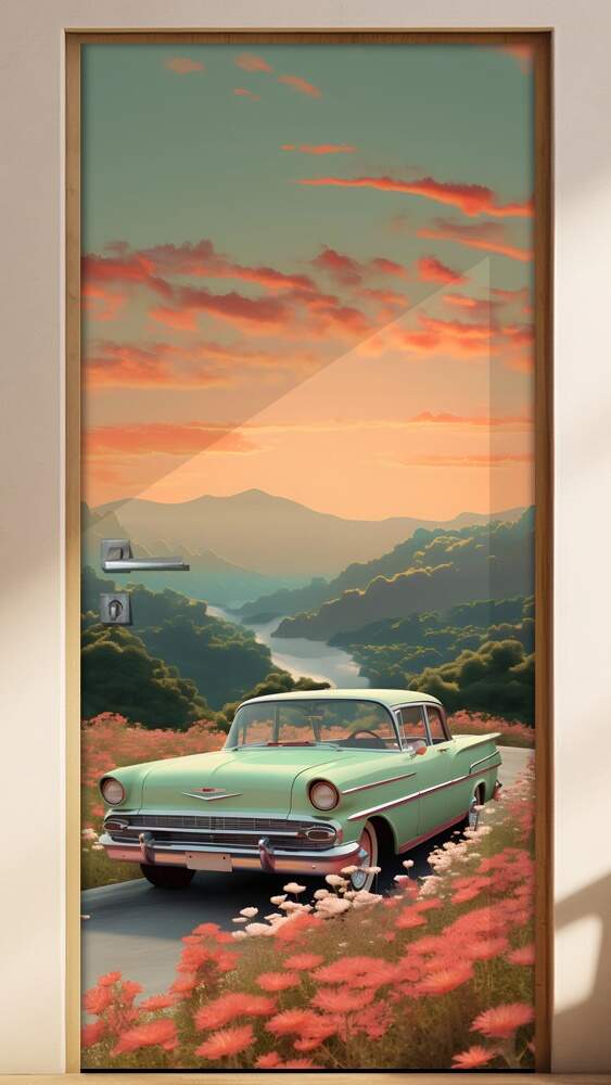 Adesivo Para Porta Carro Bel Air 1960 e Montanhas