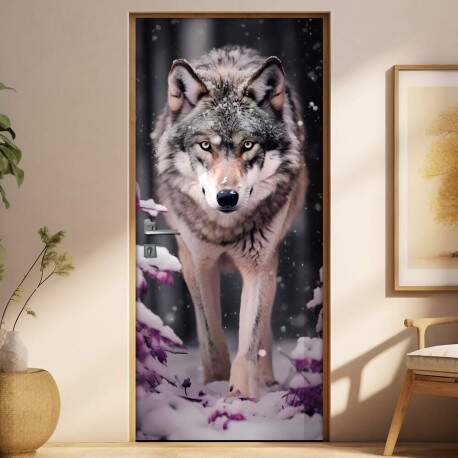 Adesivo Para Porta Lobo em Neve