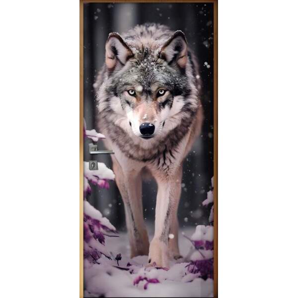 Adesivo Para Porta Lobo em Neve