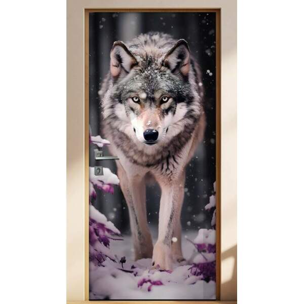 Adesivo Para Porta Lobo em Neve