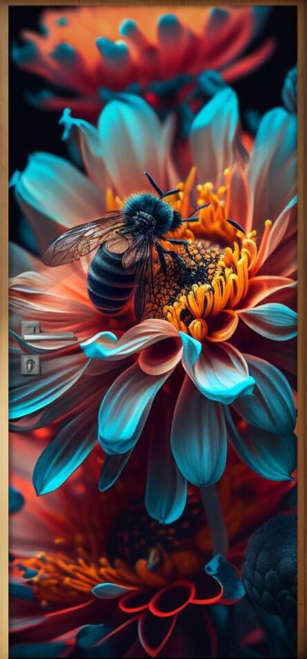 Adesivo Para Porta Abelha Sobre Uma Flor Azul