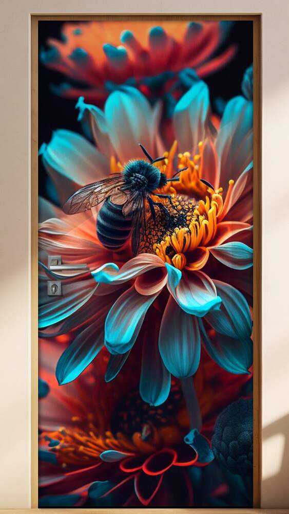 Adesivo Para Porta Abelha Sobre Uma Flor Azul