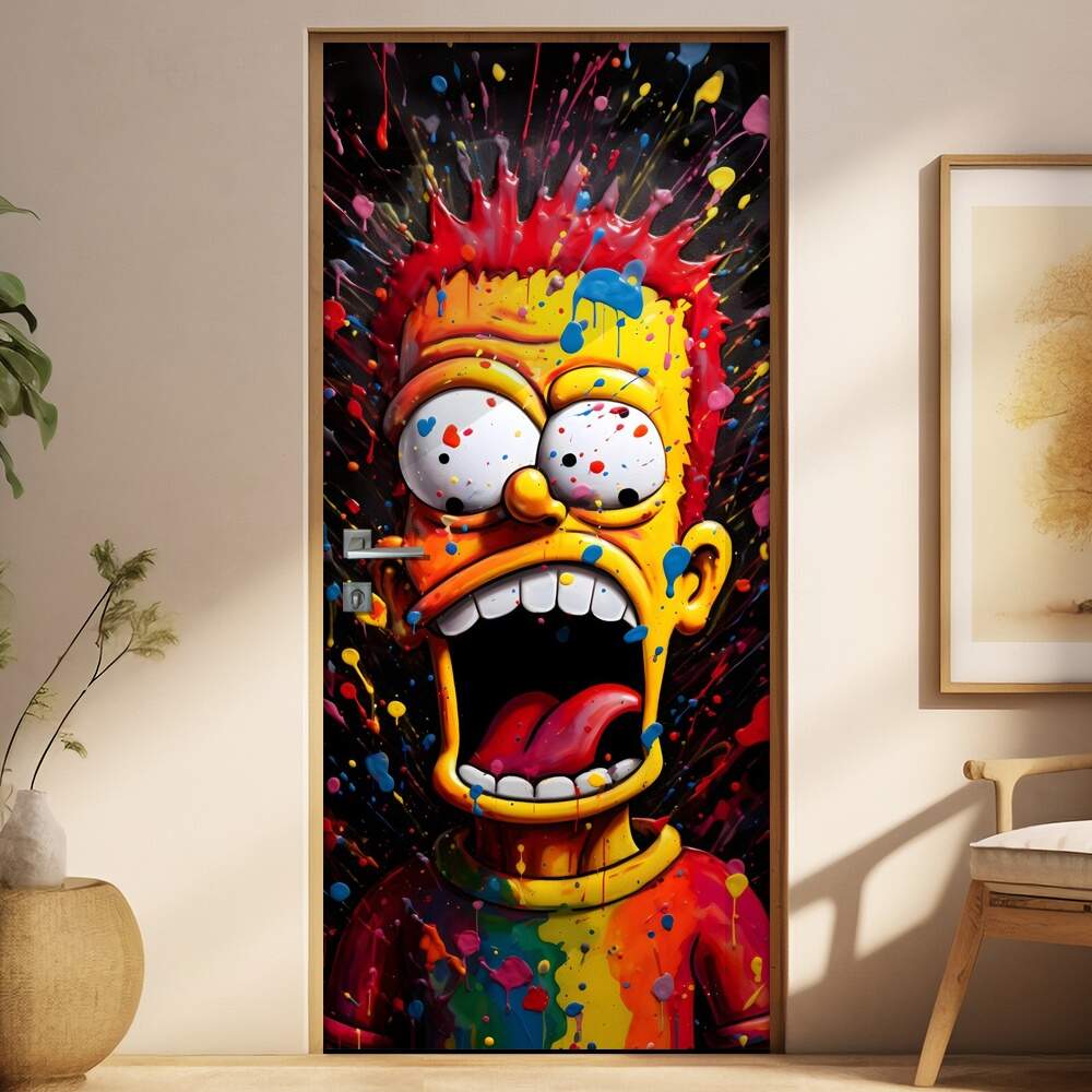 Adesivo Para Porta Estilo Pintura Cartoon