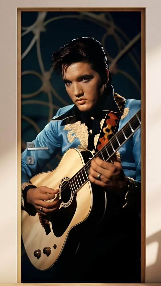 Adesivo Para Porta Elvis Presley de Azul com Viol�o