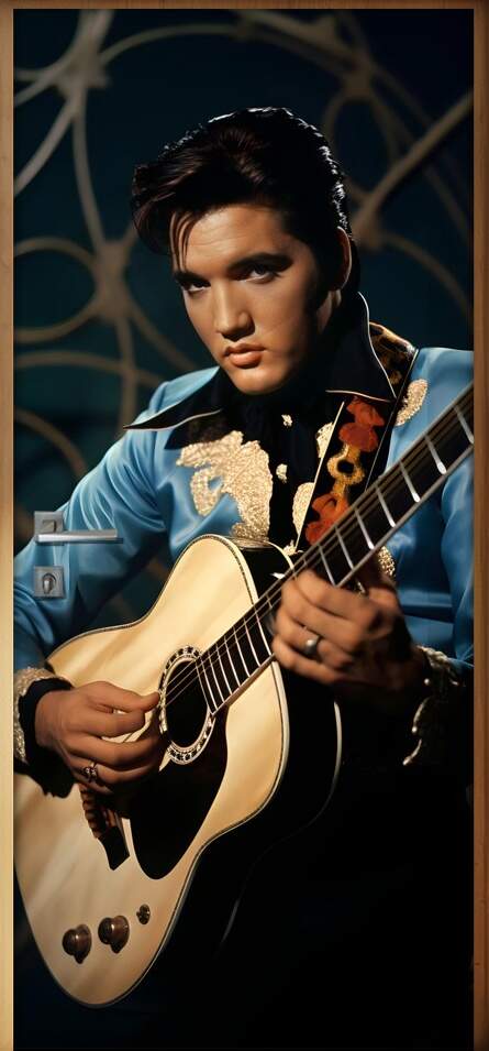 Adesivo Para Porta Elvis Presley de Azul com Violo