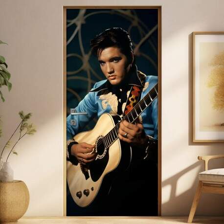 Adesivo Para Porta Elvis Presley de Azul com Violo
