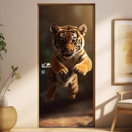 Adesivo Para Porta Filhote de Tigre Saltando