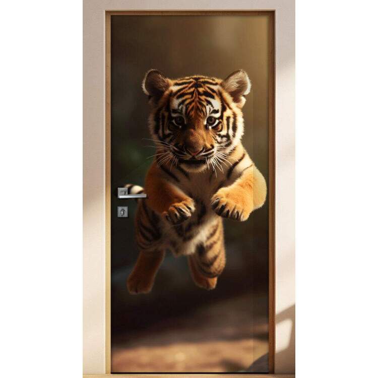 Adesivo Para Porta Filhote de Tigre Saltando