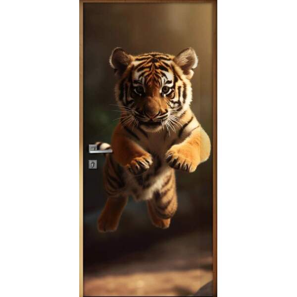Adesivo Para Porta Filhote de Tigre Saltando