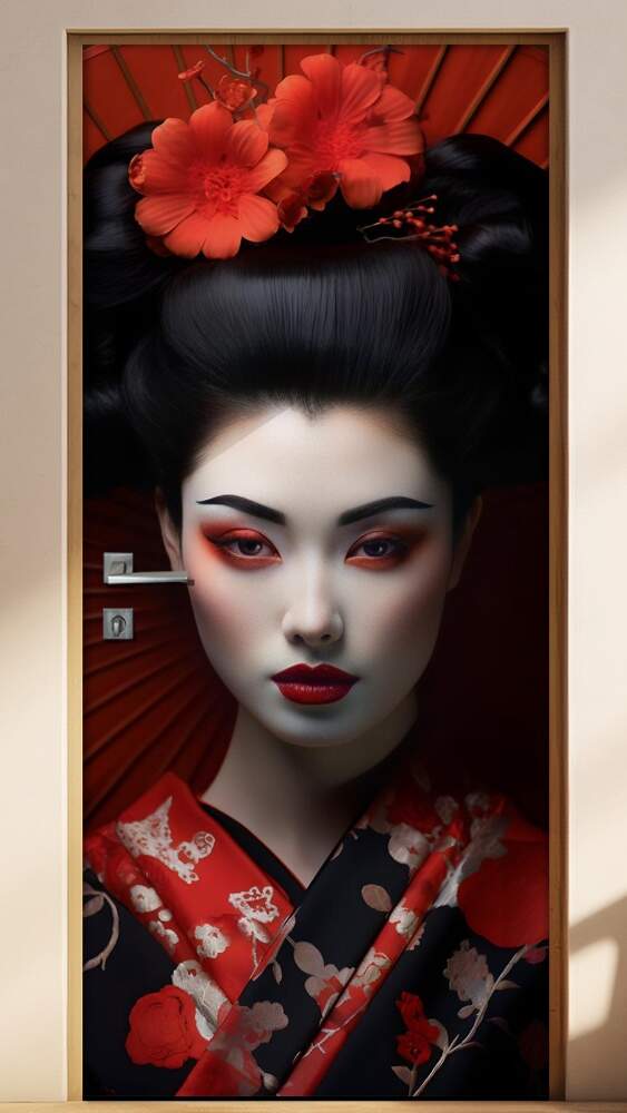 Adesivo Para Porta Gueixa Toda de Vermelho