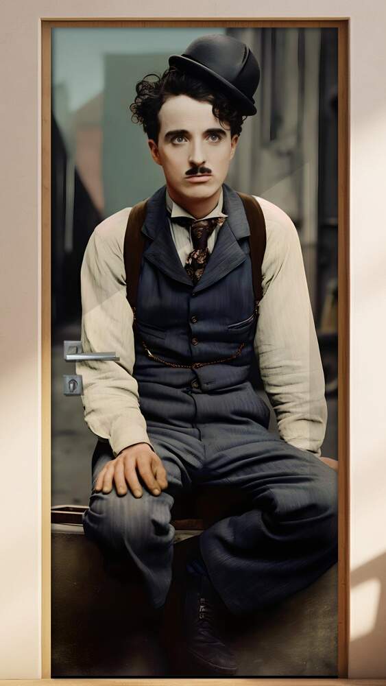Adesivo Para Porta Homem Estilo Charlie Chaplin