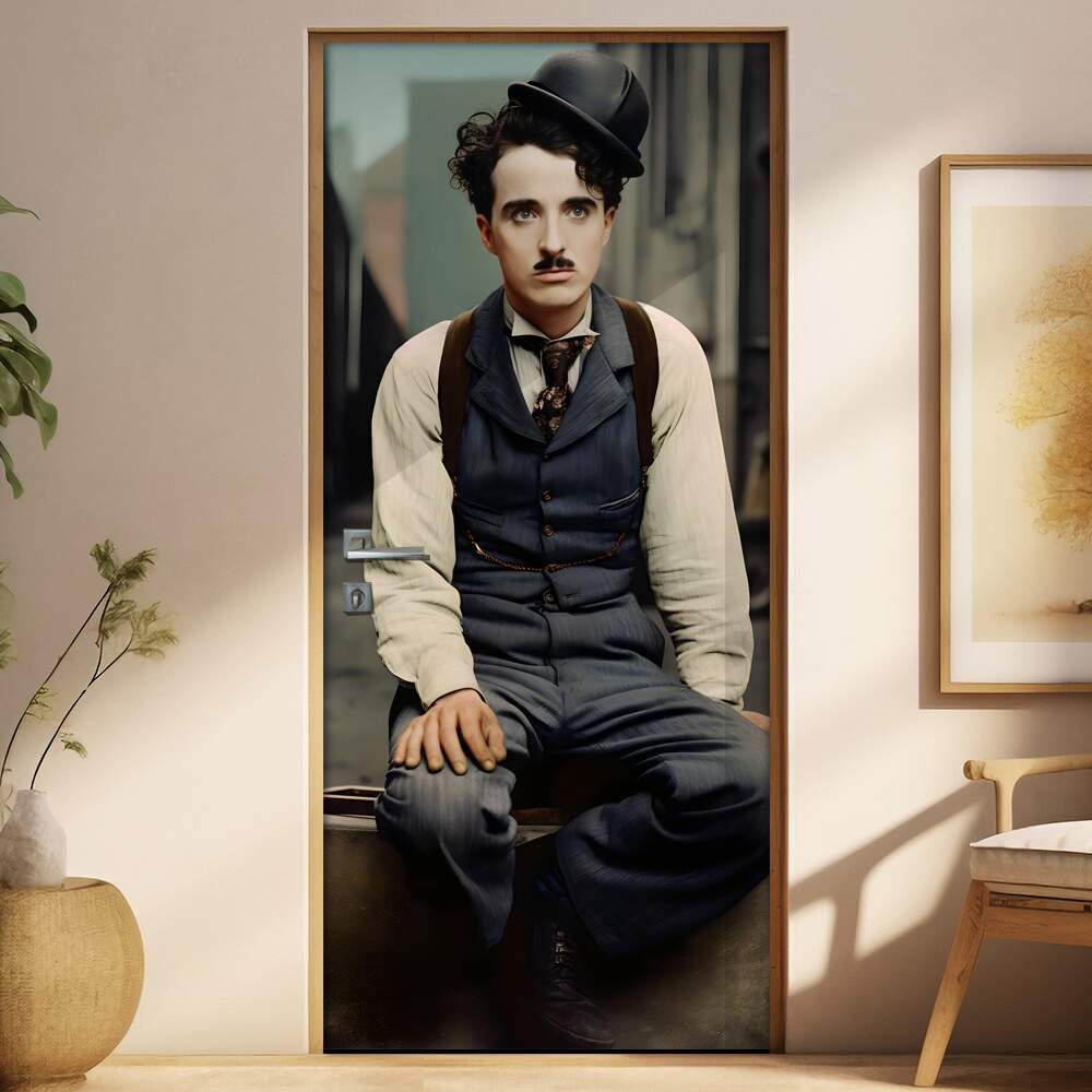Adesivo Para Porta Homem Estilo Charlie Chaplin