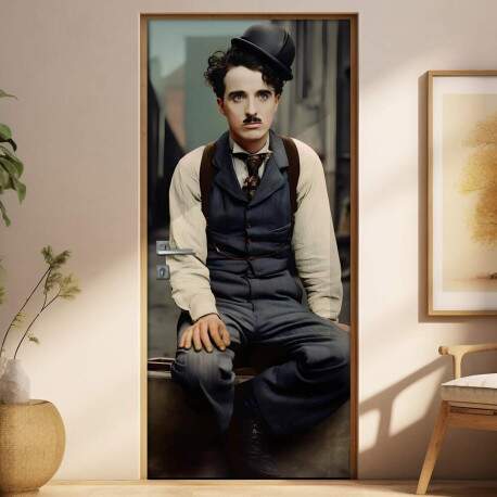 Adesivo Para Porta Homem Estilo Charlie Chaplin