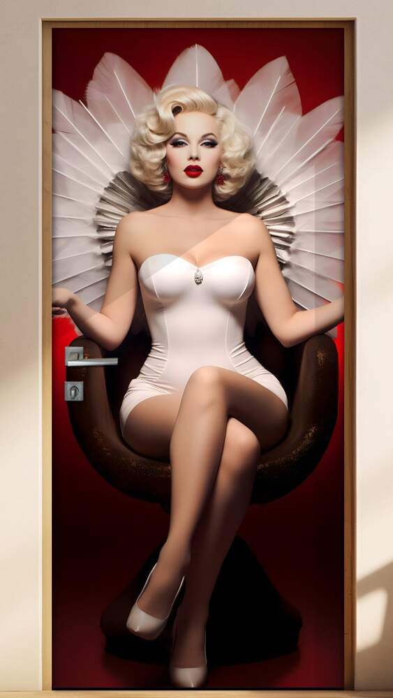 Adesivo Para Porta Mulher Sentada Inspirada em Marilyn Monroe