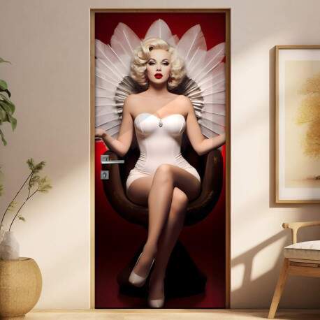 Adesivo Para Porta Mulher Sentada Inspirada em Marilyn Monroe