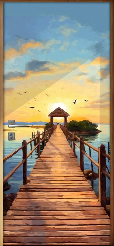 Adesivo Para Porta Pintura de Chal� com Ponte para o Mar