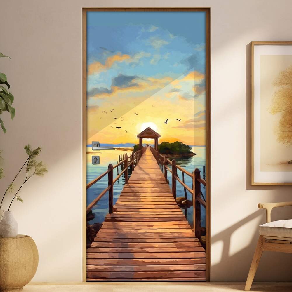 Adesivo Para Porta Pintura de Chal com Ponte para o Mar
