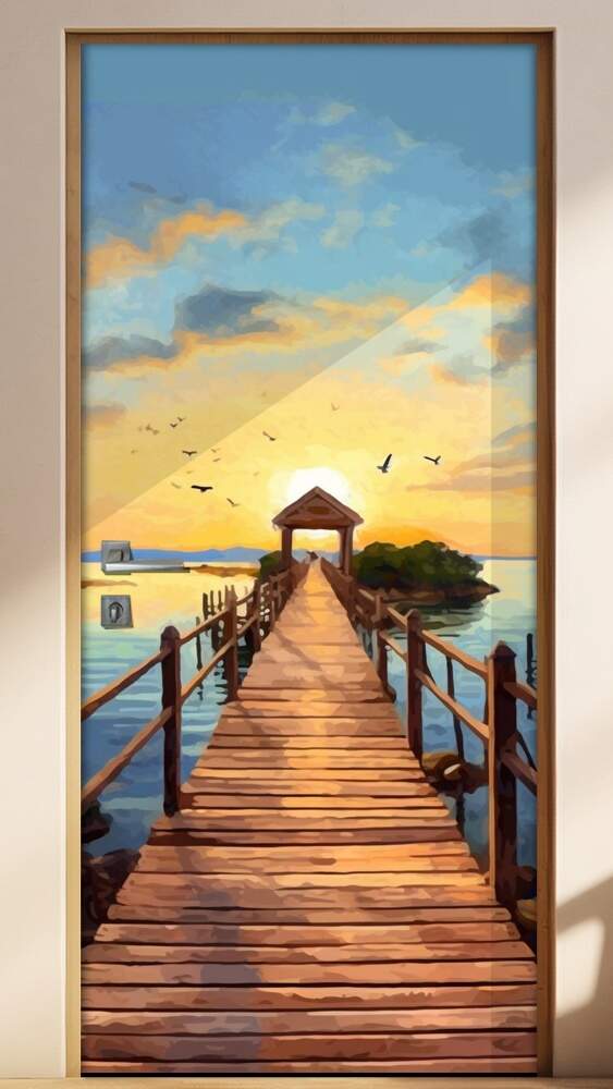 Adesivo Para Porta Pintura de Chal� com Ponte para o Mar