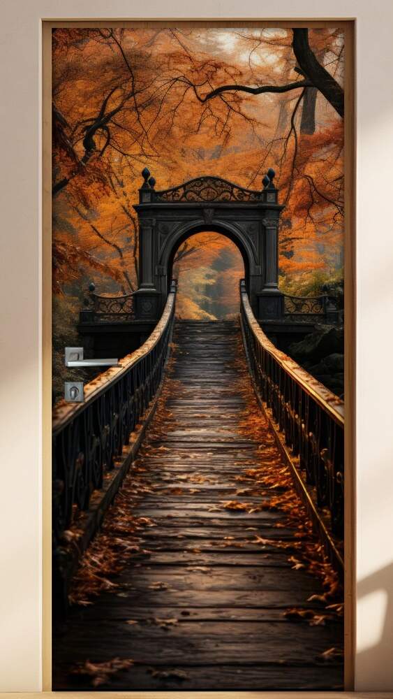 Adesivo Para Porta Ponte Antiga em Meio as �rvores