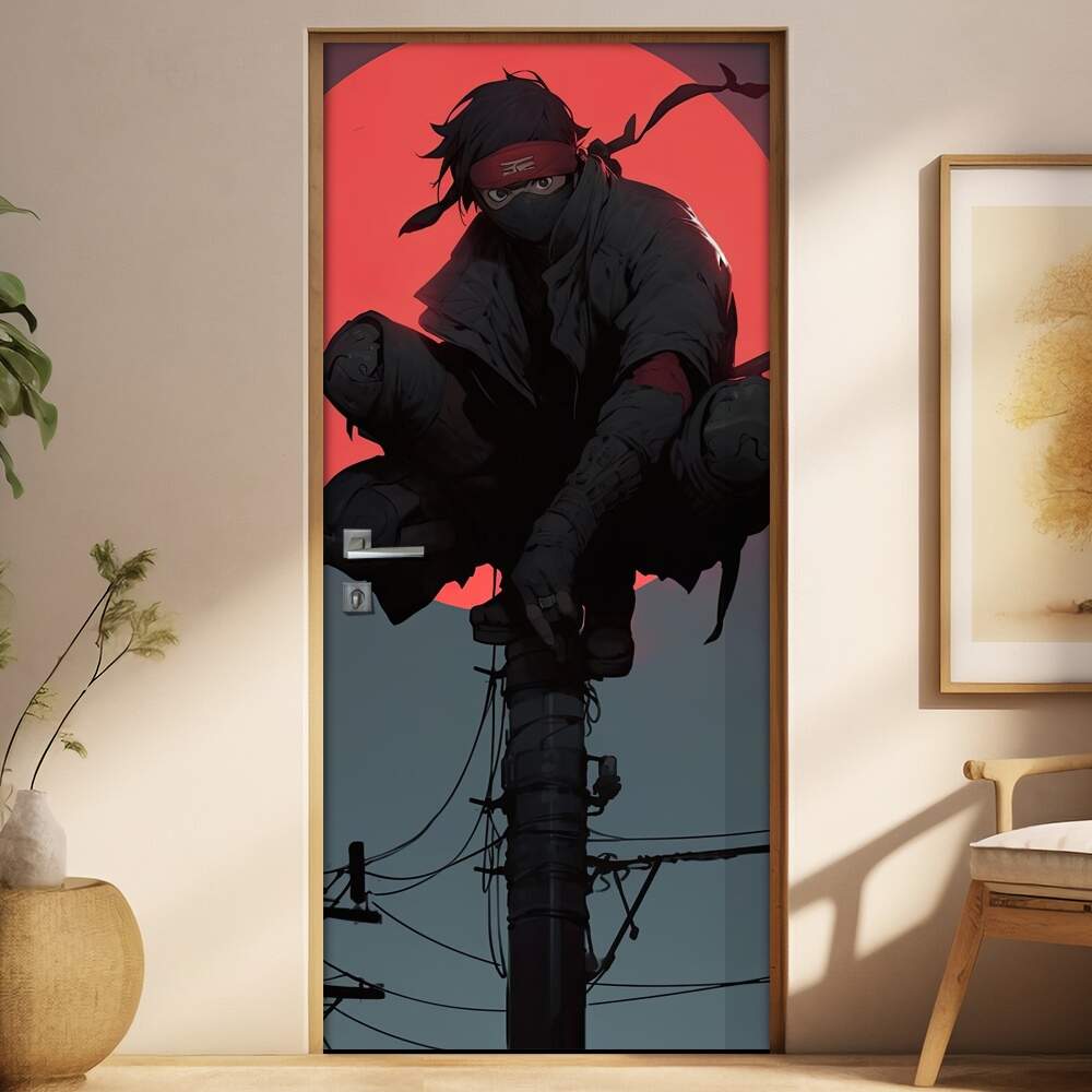 Adesivo Para Porta Samurai Em Cima de Poste de Luz