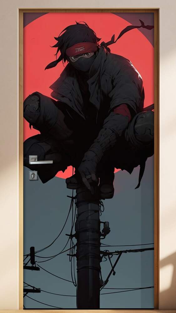 Adesivo Para Porta Samurai Em Cima de Poste de Luz