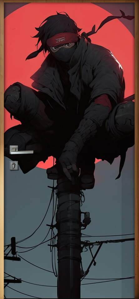 Adesivo Para Porta Samurai Em Cima de Poste de Luz