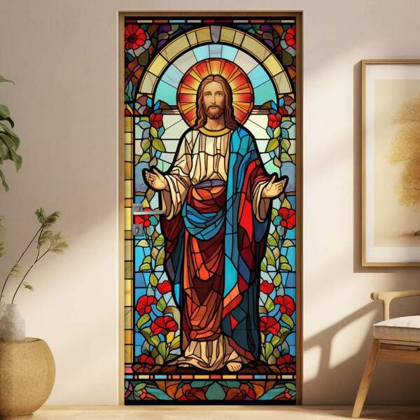 Adesivo Para Porta Vitral Colorido de Jesus
