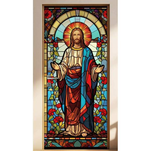 Adesivo Para Porta Vitral Colorido de Jesus