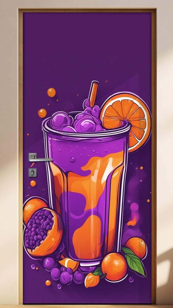 Adesivo Para Porta Suco Laranja e Roxo Abstrato