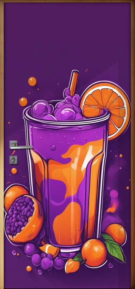 Adesivo Para Porta Suco Laranja e Roxo Abstrato