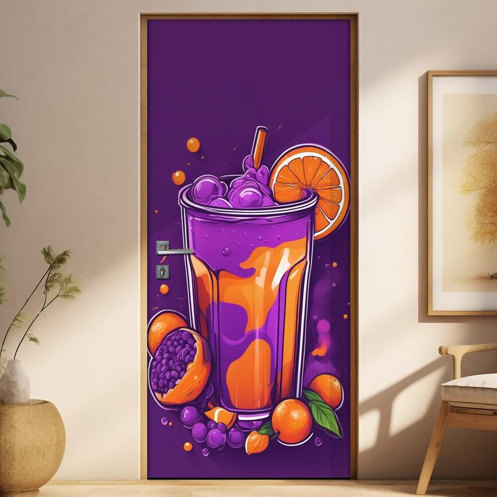 Adesivo Para Porta Suco Laranja e Roxo Abstrato