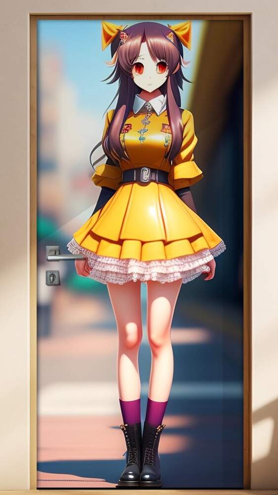 Adesivo Para Porta Anime Menina Vestida de Amarelo