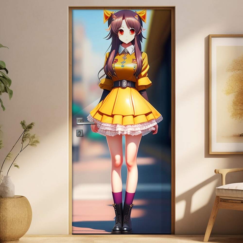 Adesivo Para Porta Anime Menina Vestida de Amarelo