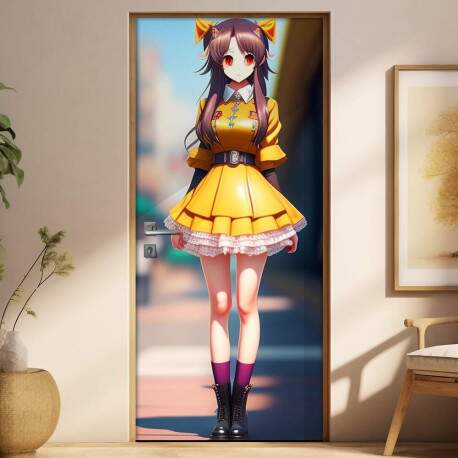 Adesivo Para Porta Anime Menina Vestida de Amarelo