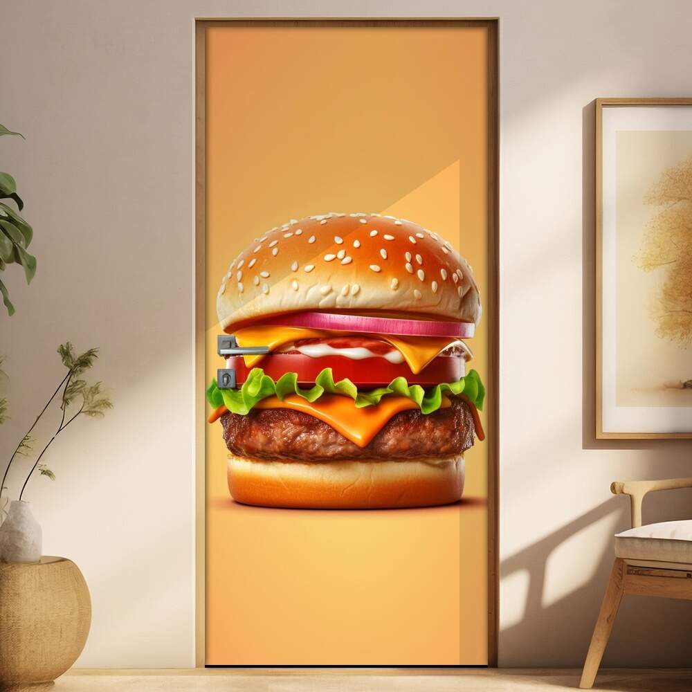 Adesivo Para Porta Hamburguer Fundo Bege