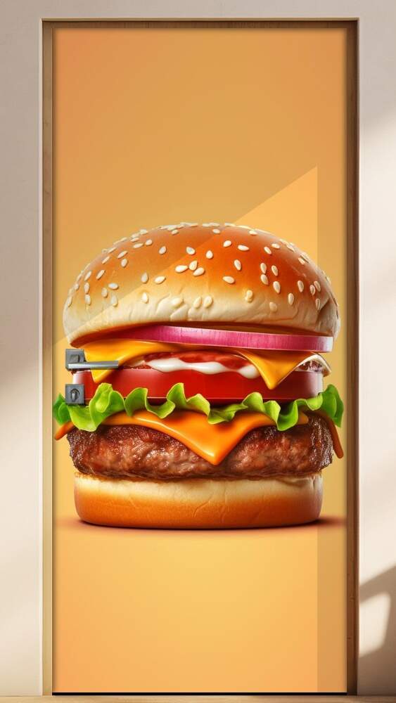 Adesivo Para Porta Hamburguer Fundo Bege