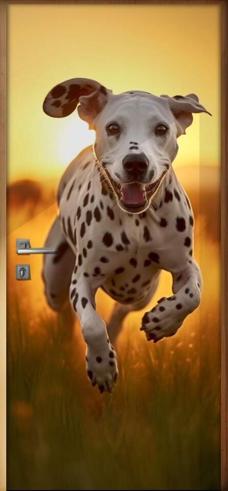 Adesivo Para Porta Dalmata Correndo ao P�r do Sol