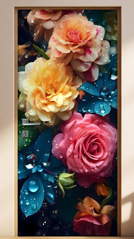 Adesivo Para Porta Flores Coloridas na Chuva