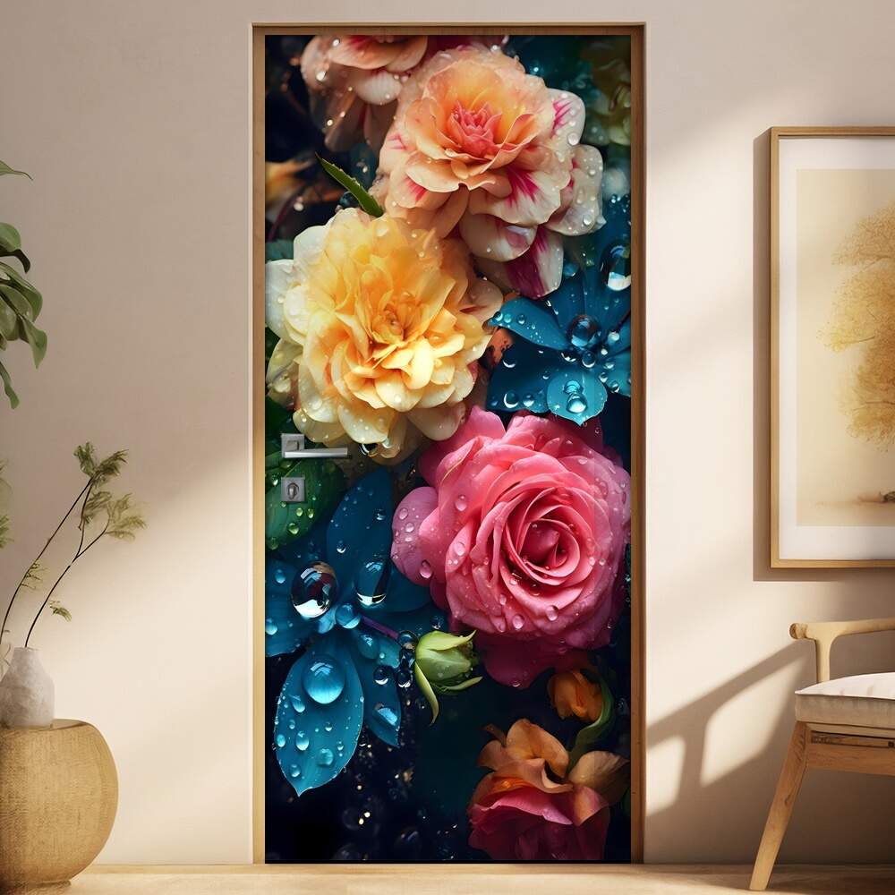 Adesivo Para Porta Flores Coloridas na Chuva