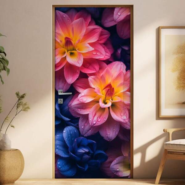 Adesivo Para Porta Detalhes de Flores Coloridas